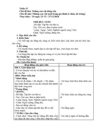 Giáo án Mầm non Lớp Chồi - Chủ đề lớn: Những cong vật dáng yêu - Chủ đề nhỏ: Những con vật nuôi trong gia đình (2 chân, đẻ trứng) - Năm học 2024-2025 - Nguyễn Thị Lựu