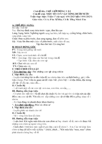 Giáo án Mầm non Lớp Chồi - Chủ đề lớn: Thế giới động vật - Chủ đề nhỏ: Một số con vật sống dưới nước - Năm học 2024-2025 - Phu Xế Bia