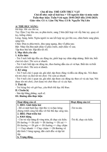 Giáo án Mầm non Lớp Chồi - Chủ đề lớn: Thế giới thực vật - Chủ đề nhỏ: Một số loài hoa. Tết nguyên đán và mùa xuân - Năm học 2024-2025 - Lâm Thị Như