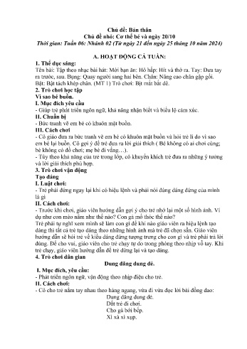 Giáo án Mầm non Lớp Chồi - Chủ điểm lớn: Bản thân - Chủ điểm nhỏ: Cơ thể bé và ngày 20/10 - Năm học 2024-2025 - Hoàng Thị Thùy Dung