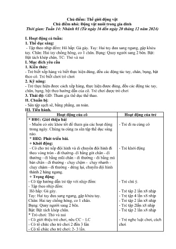 Giáo án Mầm non Lớp Chồi - Chủ điểm lớn: Thế giới động vật - Chủ điểm nhỏ: Động vật nuôi trong gia đình - Năm học 2024-2025 - Lương Thị Hậu