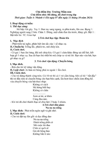 Giáo án Mầm non Lớp Chồi - Chủ điểm lớn: Trường Mầm non - Chủ điểm nhỏ: Đồ dùng, đồ chơi trong lớp - Năm học 2024-2025 - Lương Thị Hậu