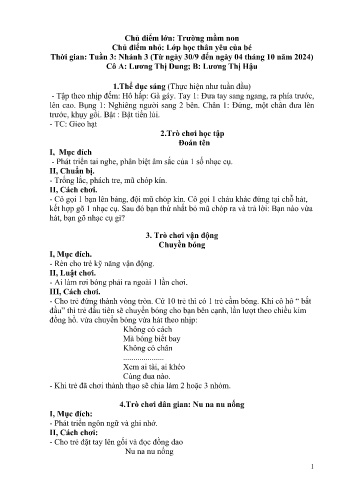 Giáo án Mầm non Lớp Chồi - Chủ điểm lớn: Trường Mầm non - Chủ điểm nhỏ: Lớp học thân yêu của bé - Năm học 2024-2025 - Lương Thị Dung