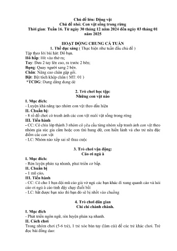 Giáo án Mầm non Lớp Lá - Chủ điểm lớn: Động vật - Chủ điểm nhỏ: Con vật sống trong rừng - Năm học 2024-2025 - Hoàng Thị Xuyến