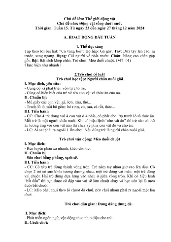 Giáo án Mầm non Lớp Lá - Chủ điểm lớn: Thế giới động vật - Chủ điểm nhỏ: Động vật sống dưới nước - Năm học 2024-2025 - Hoàng Thị Xuyến