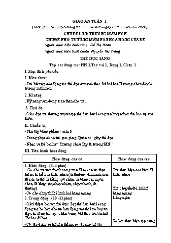 Giáo án Mầm non Lớp Lá - Tuần 1 - Năm học 2024-2025 - Đỗ Thị Hoan