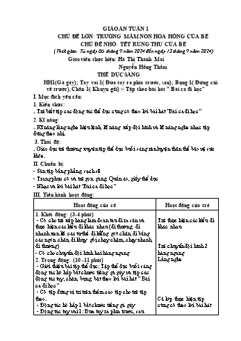 Giáo án Mầm non Lớp Lá - Tuần 1 - Năm học 2024-2025 - Hà Thị Thanh Mai
