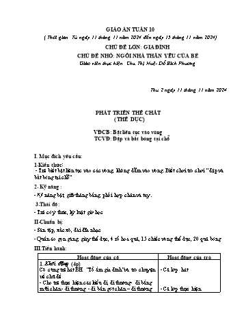 Giáo án Mầm non Lớp Lá - Tuần 10 - Năm học 2024-2025 - Chu Thị Huệ