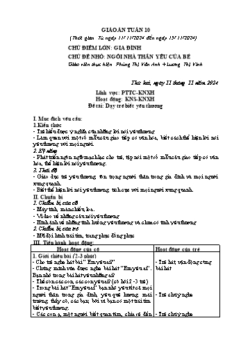 Giáo án Mầm non Lớp Lá - Tuần 10 - Năm học 2024-2025 - Phùng Thị Vân Anh