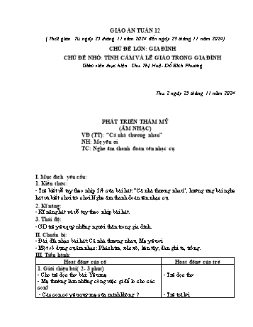 Giáo án Mầm non Lớp Lá - Tuần 12 - Năm học 2024-2025 - Chu Thị Huệ