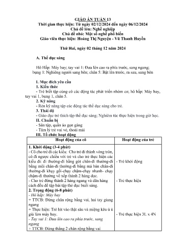 Giáo án Mầm non Lớp Lá - Tuần 13 - Năm học 2024-2025 - Hoàng Thị Nguyện