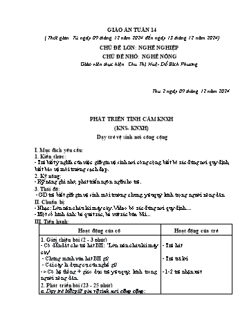 Giáo án Mầm non Lớp Lá - Tuần 14 - Năm học 2024-2025 - Chu Thị Huệ