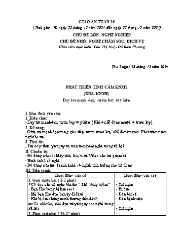 Giáo án Mầm non Lớp Lá - Tuần 16 - Năm học 2024-2025 - Chu Thị Huệ