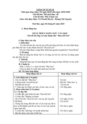 Giáo án Mầm non Lớp Lá - Tuần 18 - Năm học 2024-2025 - Vũ Thanh Huyền