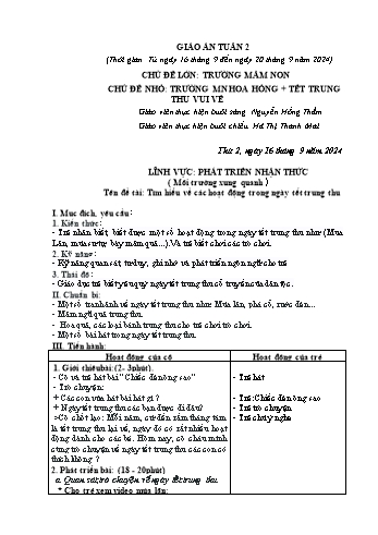 Giáo án Mầm non Lớp Lá - Tuần 2 - Năm học 2024-2025 - Nguyễn Hồng Thắm