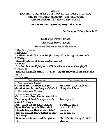 Giáo án Mầm non Lớp Lá - Tuần 2 - Năm học 2024-2025 - Nguyễn Thị Trang