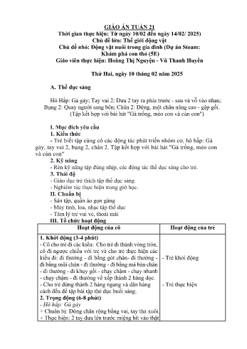 Giáo án Mầm non Lớp Lá - Tuần 21 - Năm học 2024-2025 - Hoàng Thị Nguyện