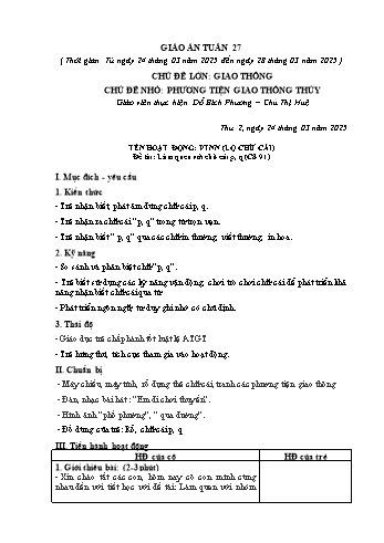 Giáo án Mầm non Lớp Lá - Tuần 27 - Năm học 2024-2025 - Đỗ Bích Phương