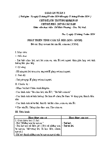 Giáo án Mầm non Lớp Lá - Tuần 3 - Năm học 2024-2025 - Đỗ Bích Phương