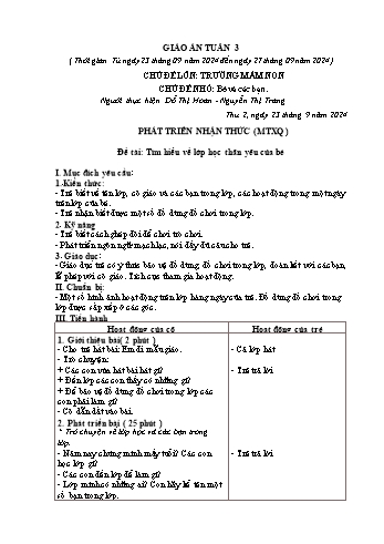 Giáo án Mầm non Lớp Lá - Tuần 3 - Năm học 2024-2025 - Đỗ Thị Hoan