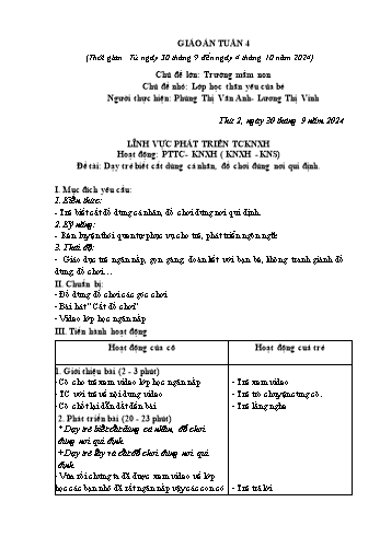 Giáo án Mầm non Lớp Lá - Tuần 4 - Năm học 2024-2025 - Phùng Thị Vân Anh