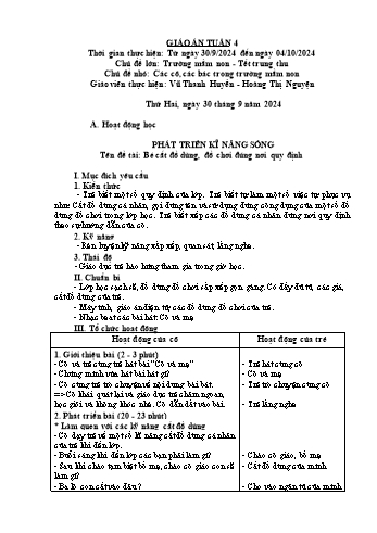 Giáo án Mầm non Lớp Lá - Tuần 4 - Năm học 2024-2025 - Vũ Thanh Huyền