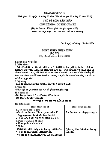 Giáo án Mầm non Lớp Lá - Tuần 6 - Năm học 2024-2025 - Chu Thị Huệ