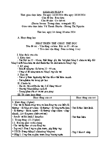 Giáo án Mầm non Lớp Lá - Tuần 6 - Năm học 2024-2025 - Vũ Thanh Huyền