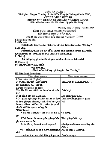 Giáo án Mầm non Lớp Lá - Tuần 7 - Năm học 2024-2025 - Đỗ Thị Hoan