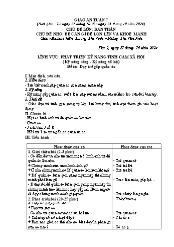 Giáo án Mầm non Lớp Lá - Tuần 7 - Năm học 2024-2025 - Lương Thị Vinh