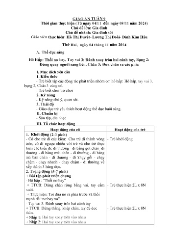 Giáo án Mầm non Lớp Lá - Tuần 9 - Năm học 2024-2025 - Vũ Thanh Huyền