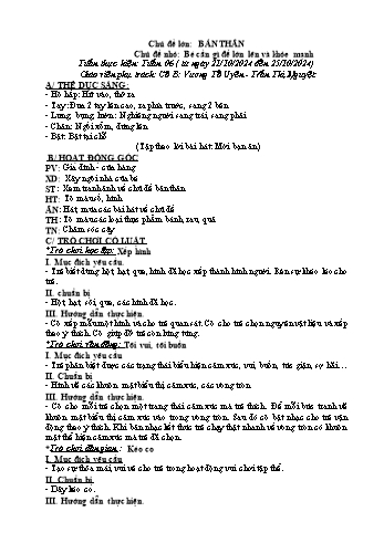 Giáo án Mầm non Lớp Mầm - Chủ đề lớn: Bản thân - Chủ đề nhỏ: Bé cần gì để lớn lên và khỏe mạnh - Năm học 2024-2025 - Vương Tố Uyên