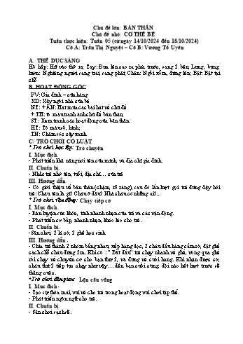 Giáo án Mầm non Lớp Mầm - Chủ đề lớn: Bản thân - Chủ đề nhỏ: Cơ thể bé - Năm học 2024-2025 - Trần Thị Nguyệt