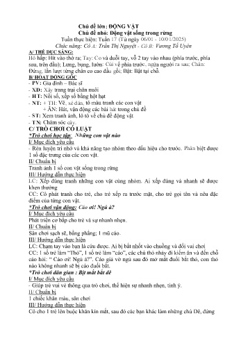 Giáo án Mầm non Lớp Mầm - Chủ đề lớn: Động vật - Chủ đề nhỏ: Động vật sống dưới rừng - Năm học 2024-2025 - Trần Thị Nguyệt