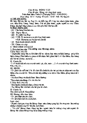 Giáo án Mầm non Lớp Mầm - Chủ đề lớn: Động vật - Chủ đề nhỏ: Động vật sống dưới nước - Năm học 2024-2025 - Vương Tố Uyên