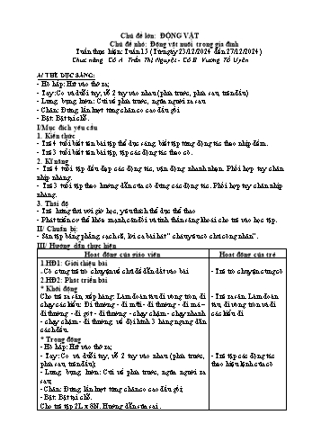 Giáo án Mầm non Lớp Mầm - Chủ đề lớn: Động vật - Chủ đề nhỏ: Động vật nuôi trong nhà - Năm học 2024-2025 - Trần Thị Nguyệt
