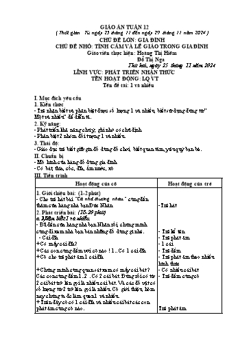 Giáo án Mầm non Lớp Mầm - Chủ đề lớn: Gia đình - Chủ đề nhỏ: Tình cảm và lễ giáo trong gia đình - Năm học 2024-2025 - Hoàng Thị Hiêm