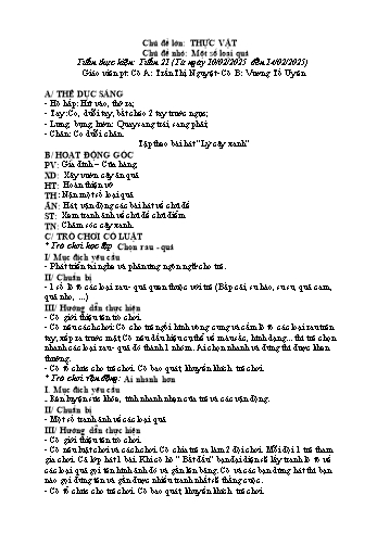 Giáo án Mầm non Lớp Mầm - Chủ đề lớn: Thực vật - Chủ đề nhỏ: Một số loại quả - Năm học 2024-2025 - Trần Thị Nguyệt