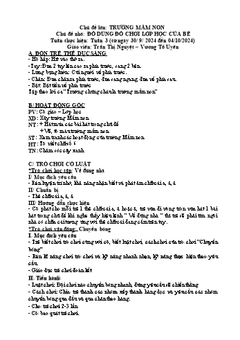 Giáo án Mầm non Lớp Mầm - Chủ đề lớn: Trường Mầm non của bé - Chủ đề nhỏ: Đồ dùng đồ chơi lớp học của bé - Năm học 2024-2025 - Trần Thị Nguyệt