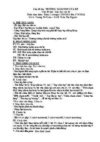 Giáo án Mầm non Lớp Mầm - Chủ đề lớn: Trường Mầm non của bé - Chủ đề nhỏ: Lớp học của bé - Năm học 2024-2025 - Vương Tố Uyên