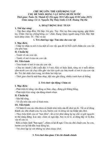 Giáo án Mầm non Lớp Mầm - Chủ điểm lớn: Thế giới động vật - Chủ điểm nhỏ: Con vật sống dưới nước - Năm học 2024-2025 - Nguyễn Thị Thùy Linh