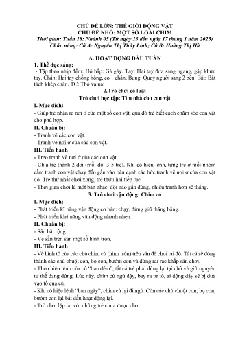 Giáo án Mầm non Lớp Mầm - Chủ điểm lớn: Thế giới động vật - Chủ điểm nhỏ: Một số loài chim - Năm học 2024-2025 - Nguyễn Thị Thùy Linh