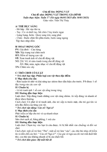Giáo án Mầm non Lớp Nhà trẻ - Chủ đề lớn: Động vật - Chủ đề nhỏ: Động vật trong gia đình - Năm học 2024-2025 - Trần Thị Thúy