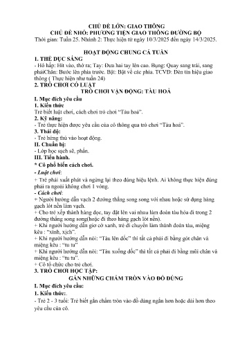 Giáo án Mầm non Lớp Nhà trẻ - Chủ đề lớn: Giao thông - Chủ đề nhỏ: Phương tiện giao thông đường bộ - Năm học 2024-2025 - Đỗ Thị Kim Anh