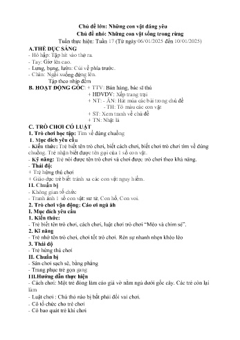 Giáo án Mầm non Lớp Nhà trẻ - Chủ đề lớn: Những con vật đáng yêu - Chủ đề nhỏ: Những con vật sống trong rừng - Năm học 2024-2025 - Trang Thó Sợ