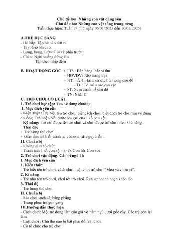 Giáo án Mầm non Lớp Nhà trẻ - Chủ đề lớn: Những con vật đáng yêu - Chủ đề nhỏ: Những con vật sống trong rừng - Năm học 2024-2025 - Sần Hờ Bớ
