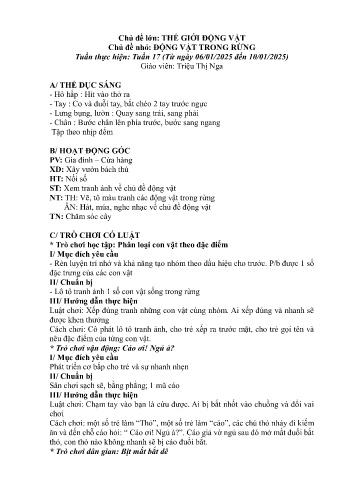 Giáo án Mầm non Lớp Nhà trẻ - Chủ đề lớn: Thế giới động vật - Chủ đề nhỏ: Động vật trong rừng - Năm học 2024-2025 - Triệu Thị Nga