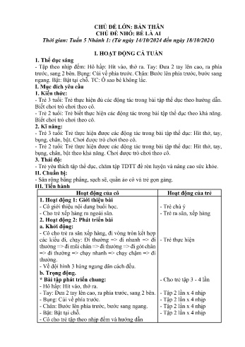Giáo án Mầm non Lớp Nhà trẻ - Chủ điểm lớn: Bản thân - Chủ điểm nhỏ: Bé là ai - Năm học 2024-2025 - Đỗ Thị Kim Anh