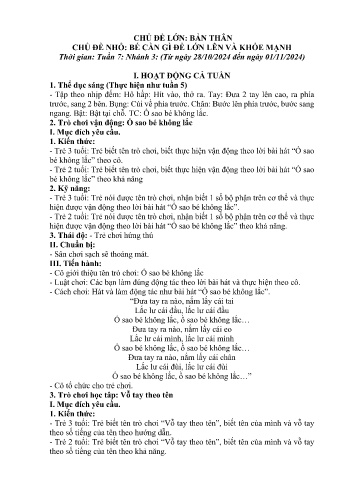 Giáo án Mầm non Lớp Nhà trẻ - Chủ điểm lớn: Bản thân - Chủ điểm nhỏ: Bé cần gì để lớn lên và khỏe mạnh - Năm học 2024-2025 - Đỗ Thị Kim Anh