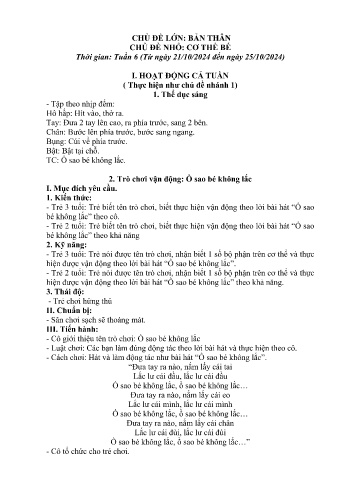 Giáo án Mầm non Lớp Nhà trẻ - Chủ điểm lớn: Bản thân - Chủ điểm nhỏ: Cơ thể bé - Năm học 2024-2025 - Lương Hoàng Chang